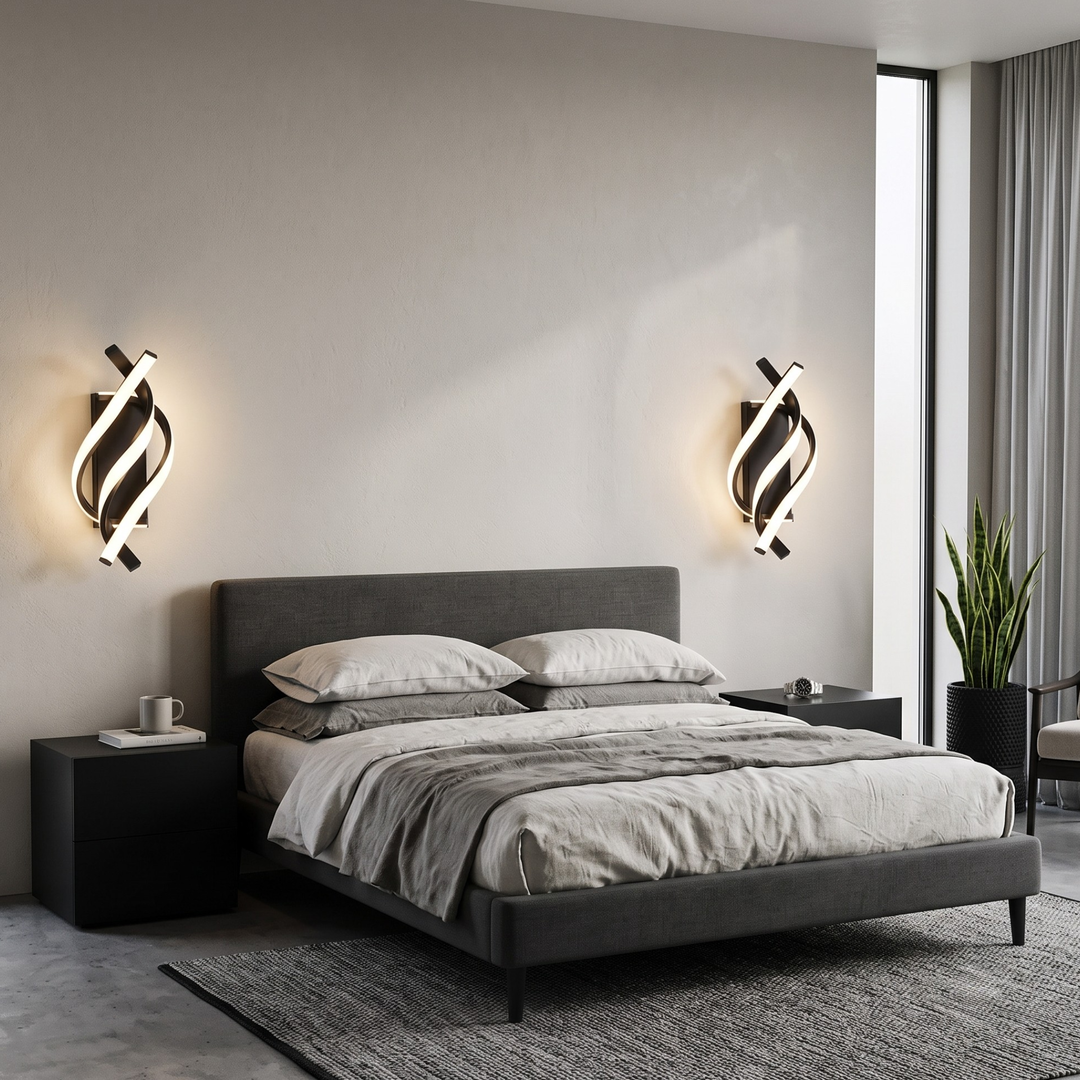 Modern LED wall sconce in minimalist hallway with elegant light pattern