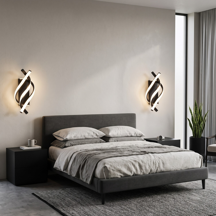 Modern LED wall sconce in minimalist hallway with elegant light pattern