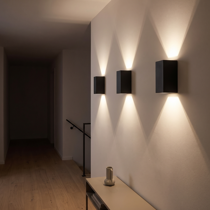 Minimalist black rectangular wall sconce for hallway and bedroom