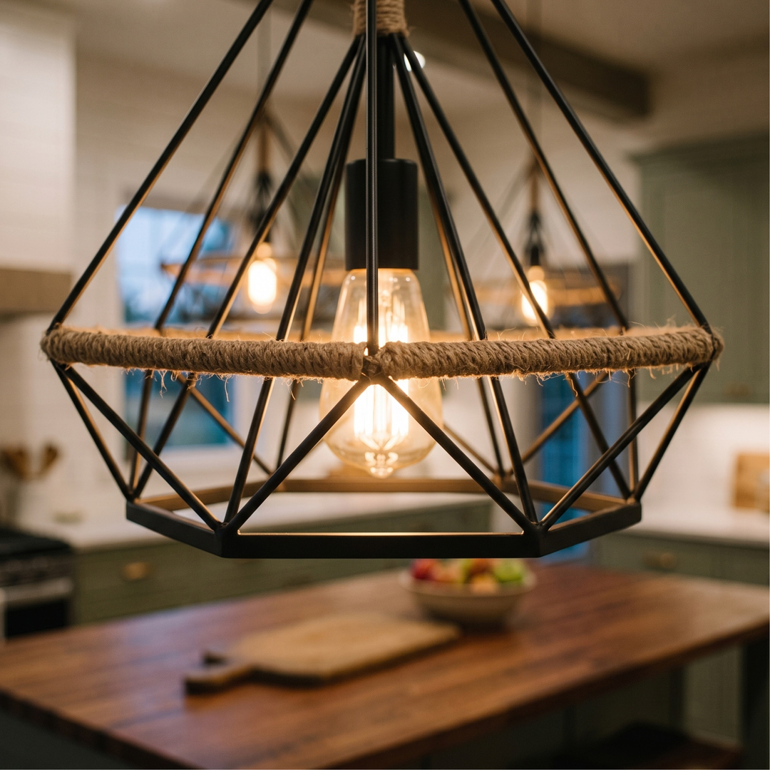 Rustic Pendant Light – Farmhouse Rope Kitchen Island Hanging Light, 9.8" for Dining Table & Hallway