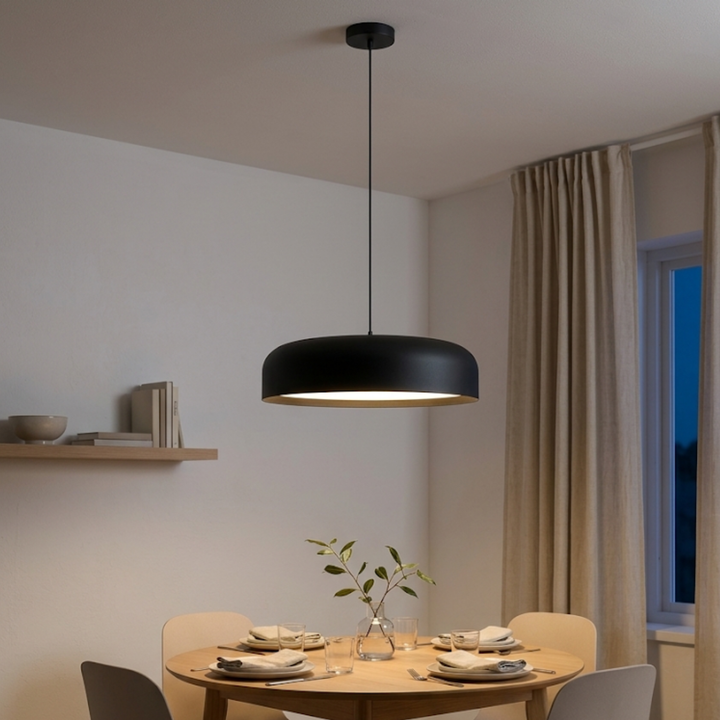 13.8 inch black LED dome pendant light, minimalist hanging lamp for dining room
