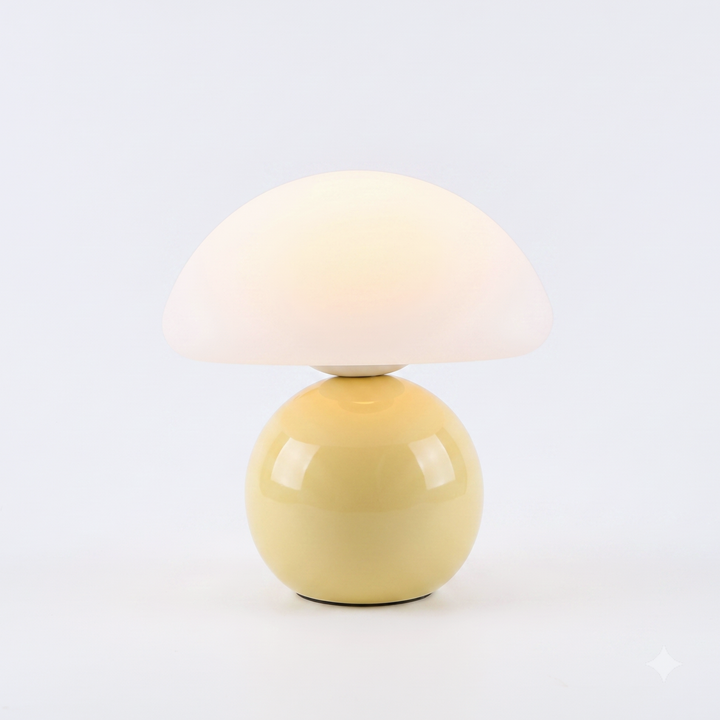 Cream Mushroom Table Lamp – Dimmable Glass Bedside Lamp | Warm White Touch & Remote